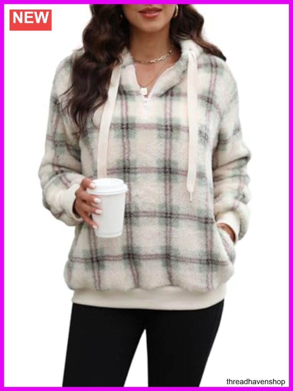 Women's Sherpa Pullover Oversized Fuzzy Hoodie Double Fleece Sweatshirt - Picture 3 of 6